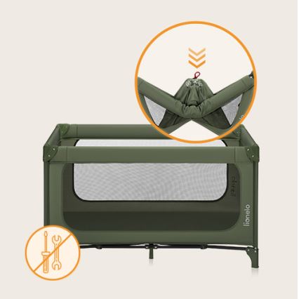 Lionelo - Prijenosni krevetić JASMIN EASY FOLD maslinasto zelene boje