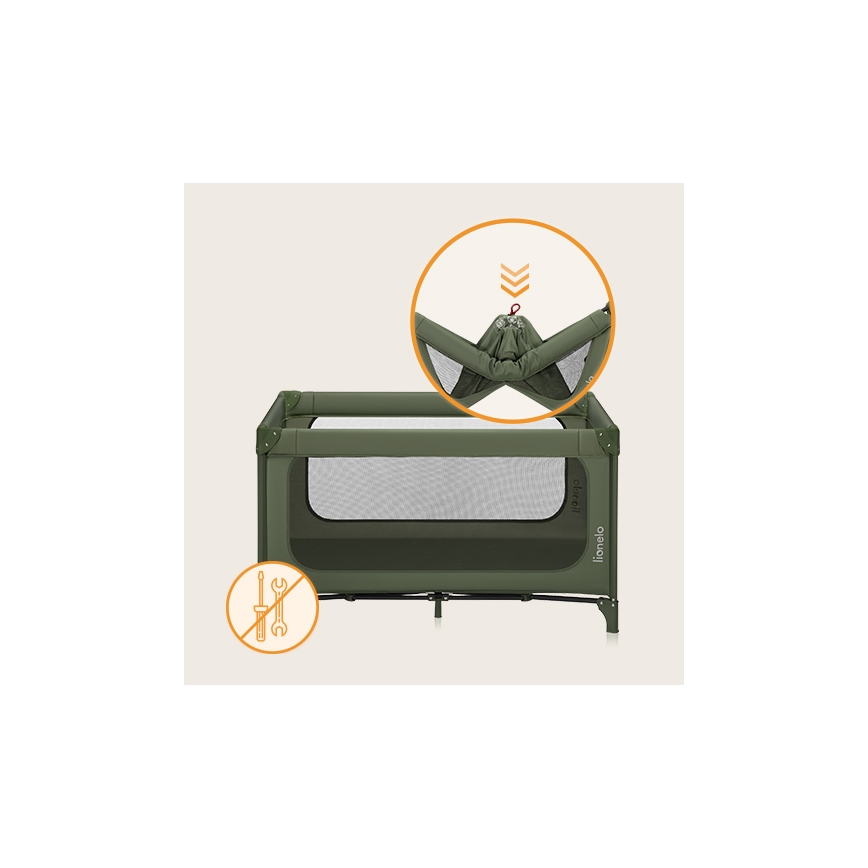 Lionelo - Prijenosni krevetić JASMIN EASY FOLD maslinasto zelene boje
