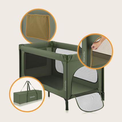 Lionelo - Prijenosni krevetić JASMIN EASY FOLD maslinasto zelene boje