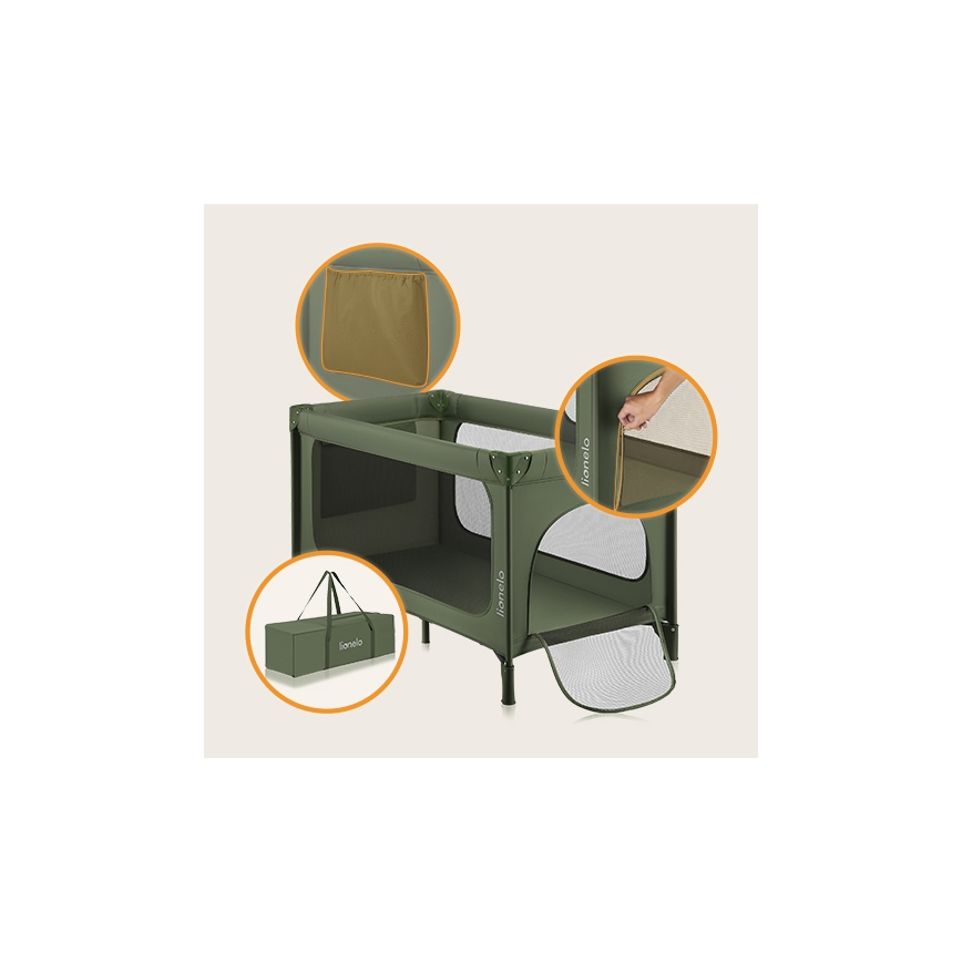 Lionelo - Prijenosni krevetić JASMIN EASY FOLD maslinasto zelene boje