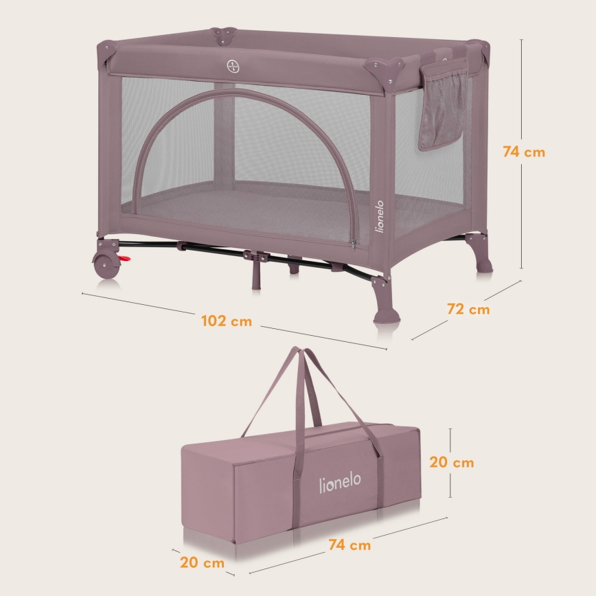 Lionelo - Prijenosni krevetić LAURA Pink Nude