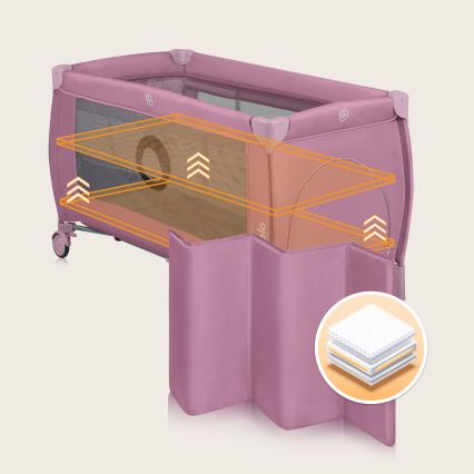 Lionelo - Prijenosni krevetić STEFI PLUS Roza magnolija