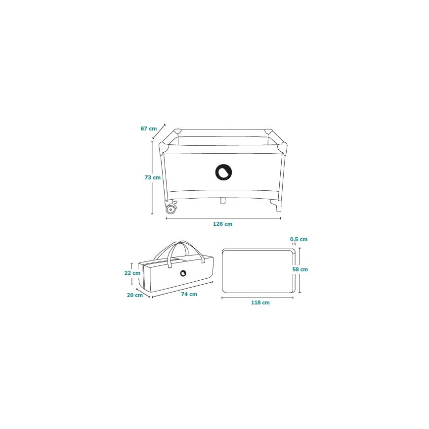 Lionelo - Prijenosni krevetić STEFI tirkizni