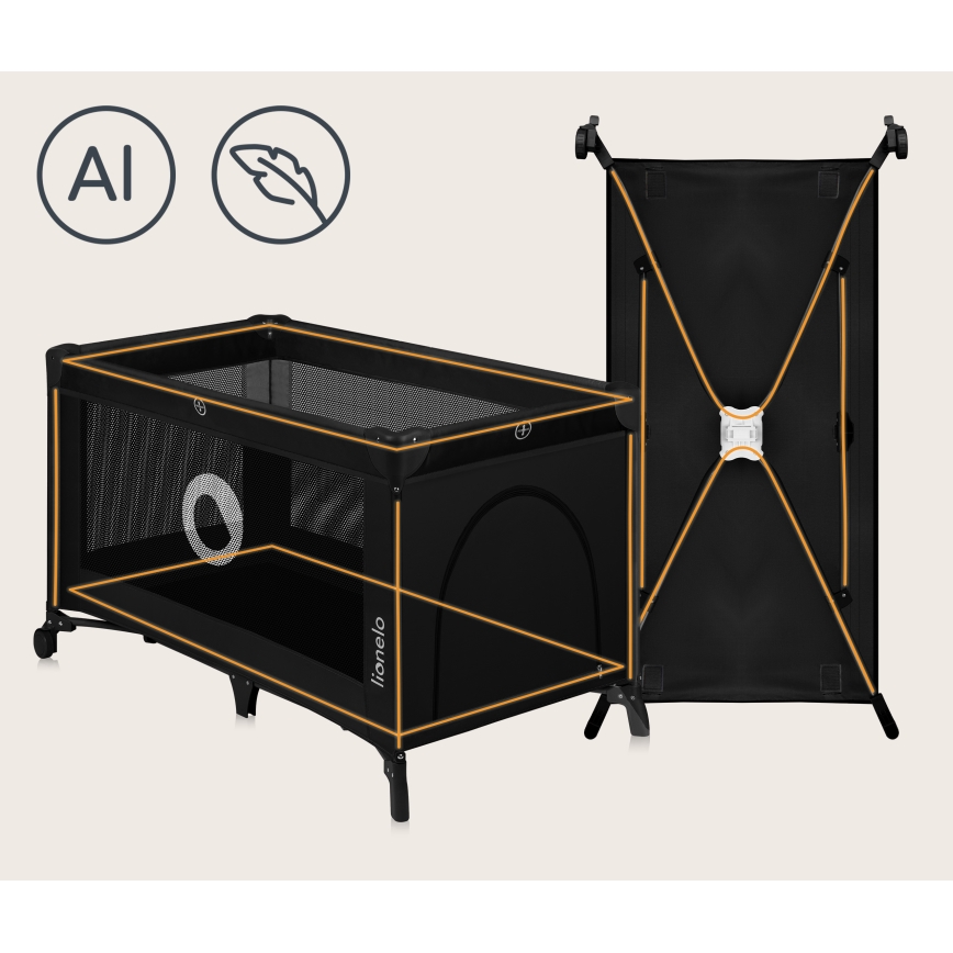 Lionelo - Prijenosni krevetić za putovanja STEFI Black Carbon
