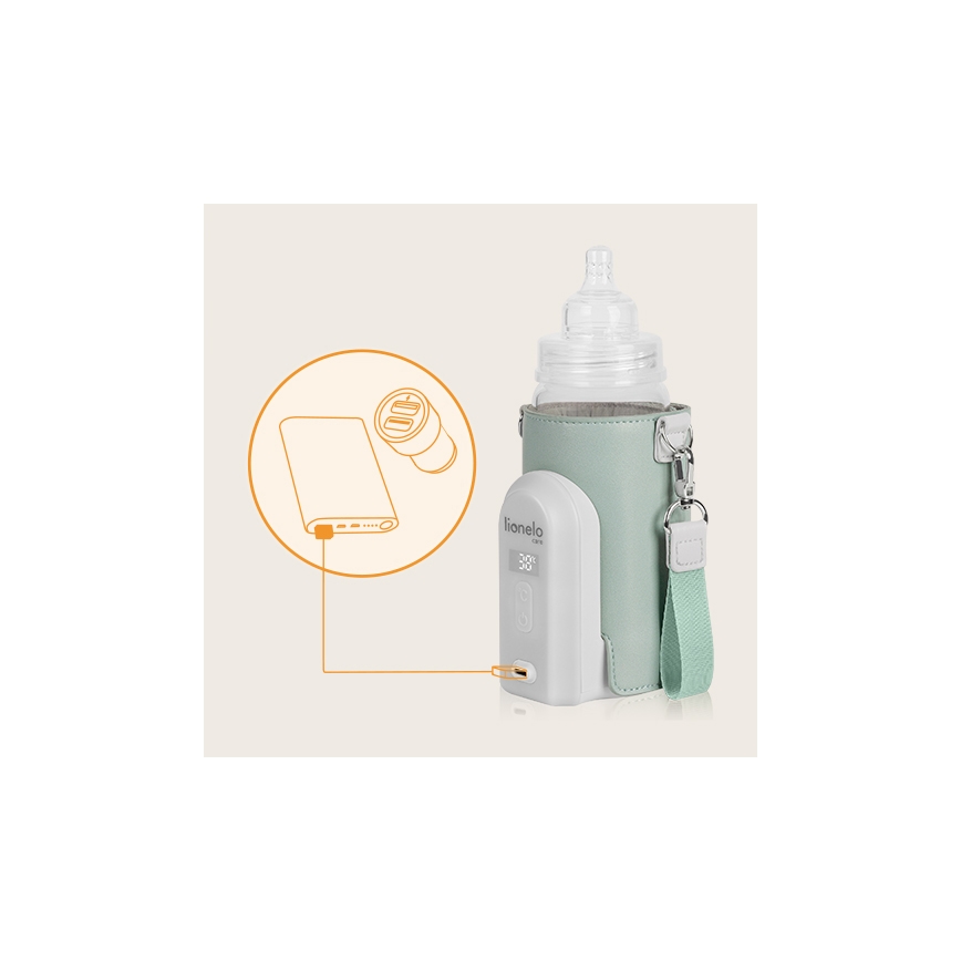 Lionelo - Punjiv grijač bočica THERMUP GO EVO 18W/5V zelena/bijela
