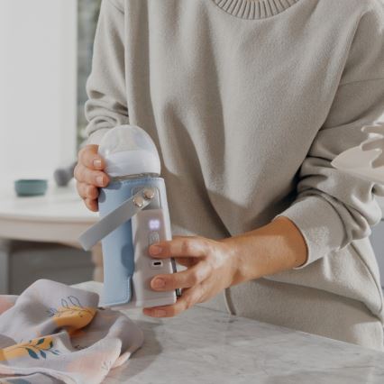 Lionelo - Punjivi grijač bočica THERMUP GO PLUS 10W/5V plava/siva