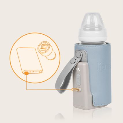 Lionelo - Punjivi grijač bočica THERMUP GO PLUS 10W/5V plava/siva