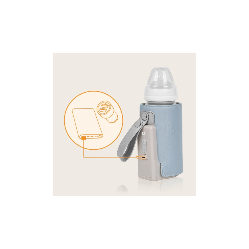 Lionelo - Punjivi grijač bočica THERMUP GO PLUS 10W/5V plava/siva