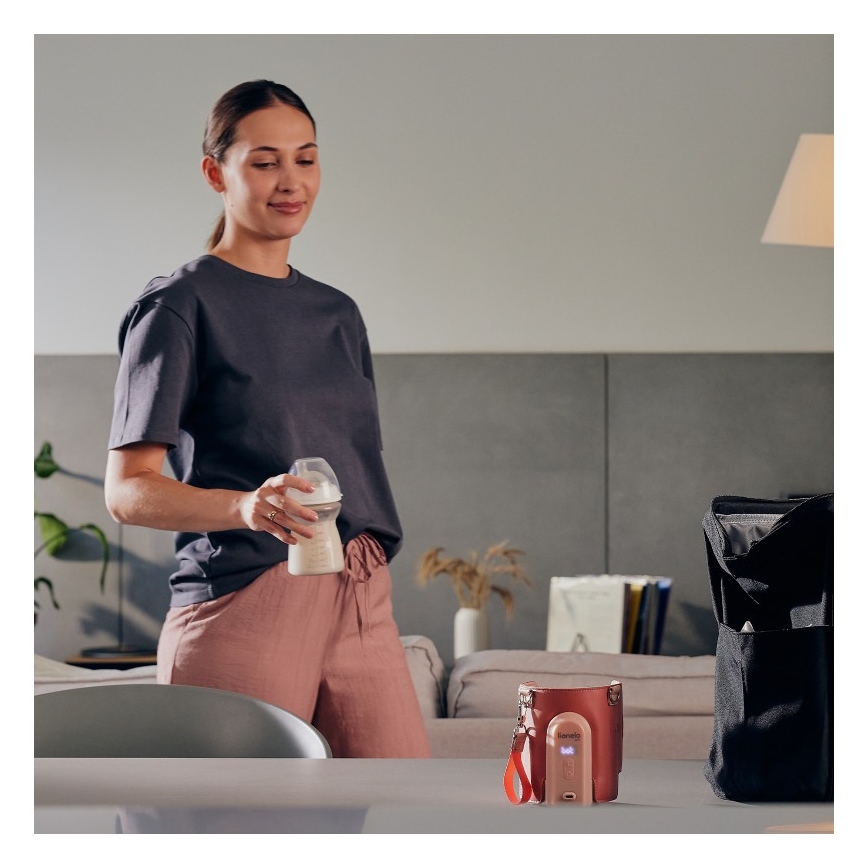 Lionelo - Punjivi grijač za bočice THERMUP GO EVO 18W/5V ružičasti