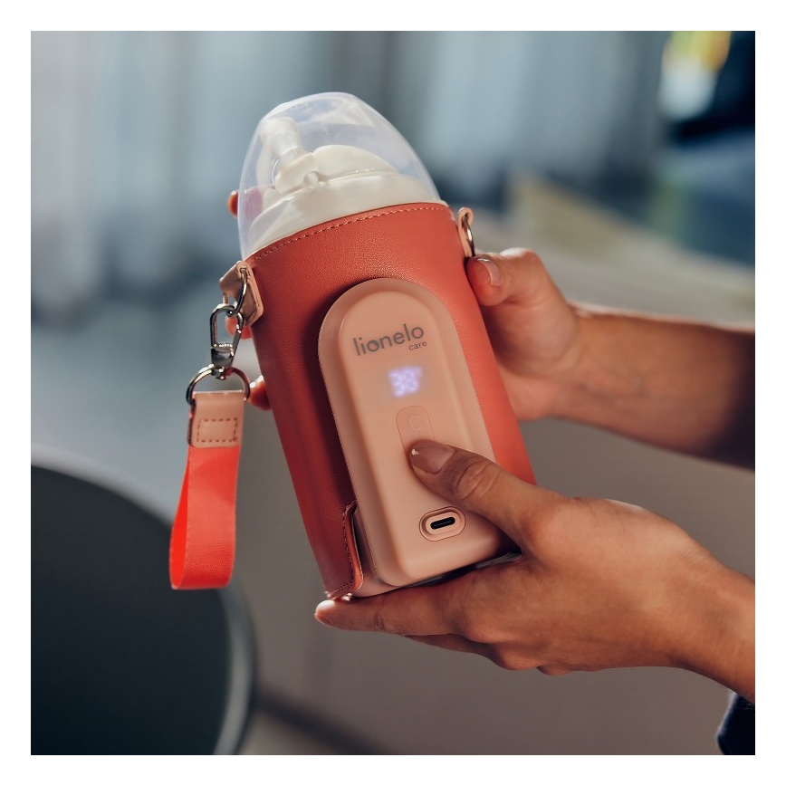 Lionelo - Punjivi grijač za bočice THERMUP GO EVO 18W/5V ružičasti