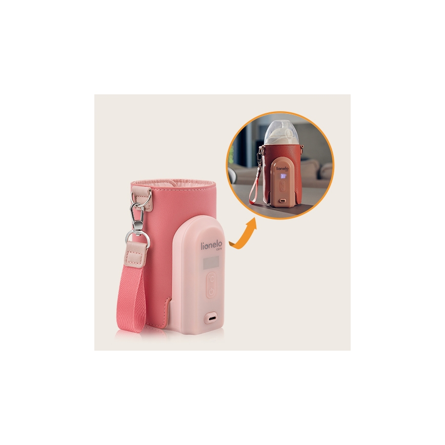 Lionelo - Punjivi grijač za bočice THERMUP GO EVO 18W/5V ružičasti