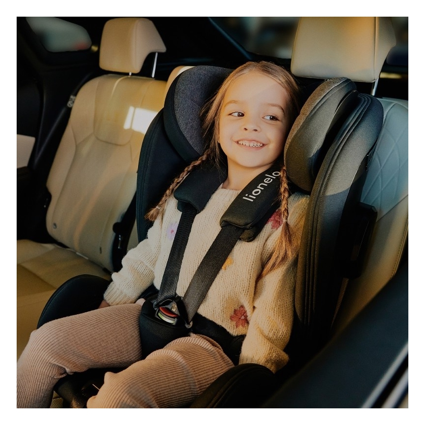 Lionelo - Rotirajuća autosjedalica s bazom HARPER i-Size 76-150 cm Crni carbon