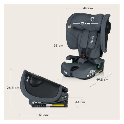 Lionelo - Sklopiva autosjedalica NELLY i-Size 76-150 cm Siva grafit