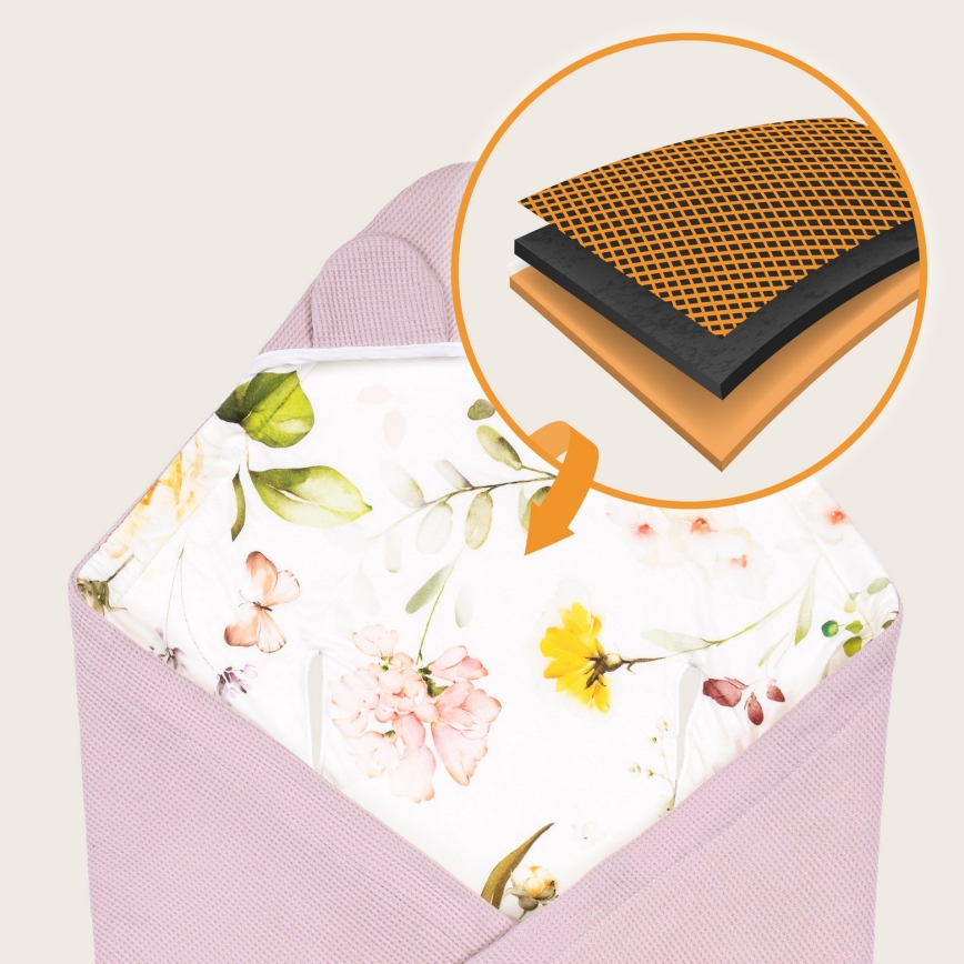 Lionelo - Zavinovača za autosjedalicu TRAVEL SWADDLE 90x90 cm Roza Cvijet