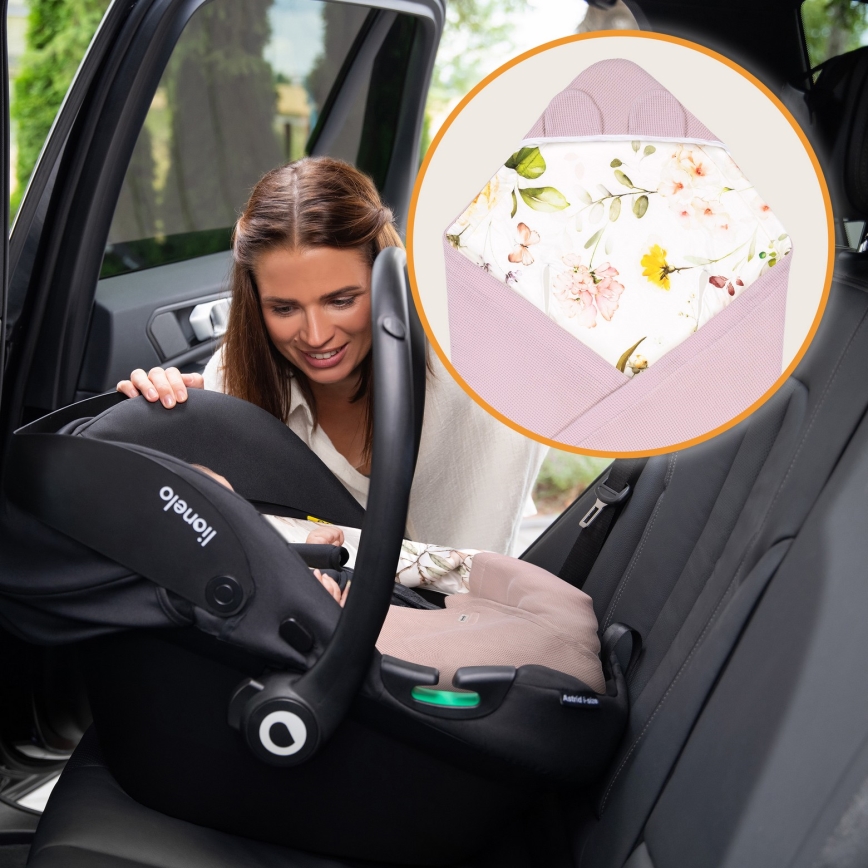 Lionelo - Zavinovača za autosjedalicu TRAVEL SWADDLE 90x90 cm Ružičasti cvjetni uzorak