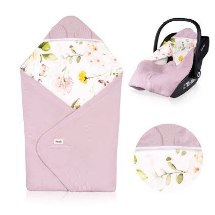 Lionelo - Zavinovača za autosjedalicu TRAVEL SWADDLE 90x90 cm Ružičasti cvjetni uzorak