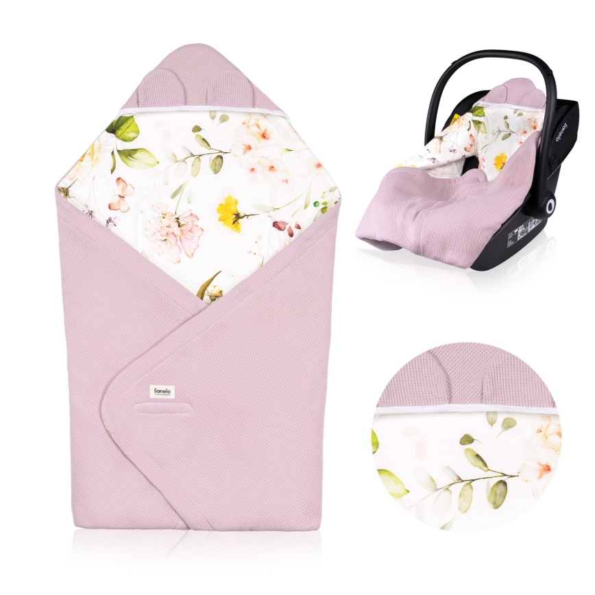 Lionelo - Zavinovača za autosjedalicu TRAVEL SWADDLE 90x90 cm Ružičasti cvjetni uzorak