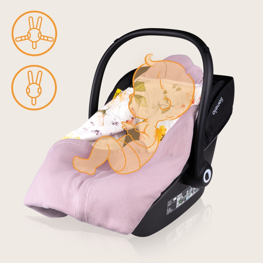 Lionelo - Zavinovača za autosjedalicu TRAVEL SWADDLE 90x90 cm Ružičasti cvjetni uzorak