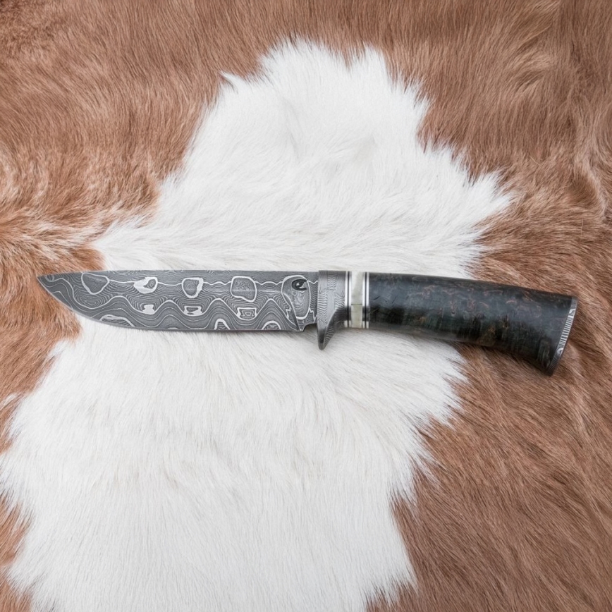 Lovački damask nož 13,8 cm breza/devina kost
