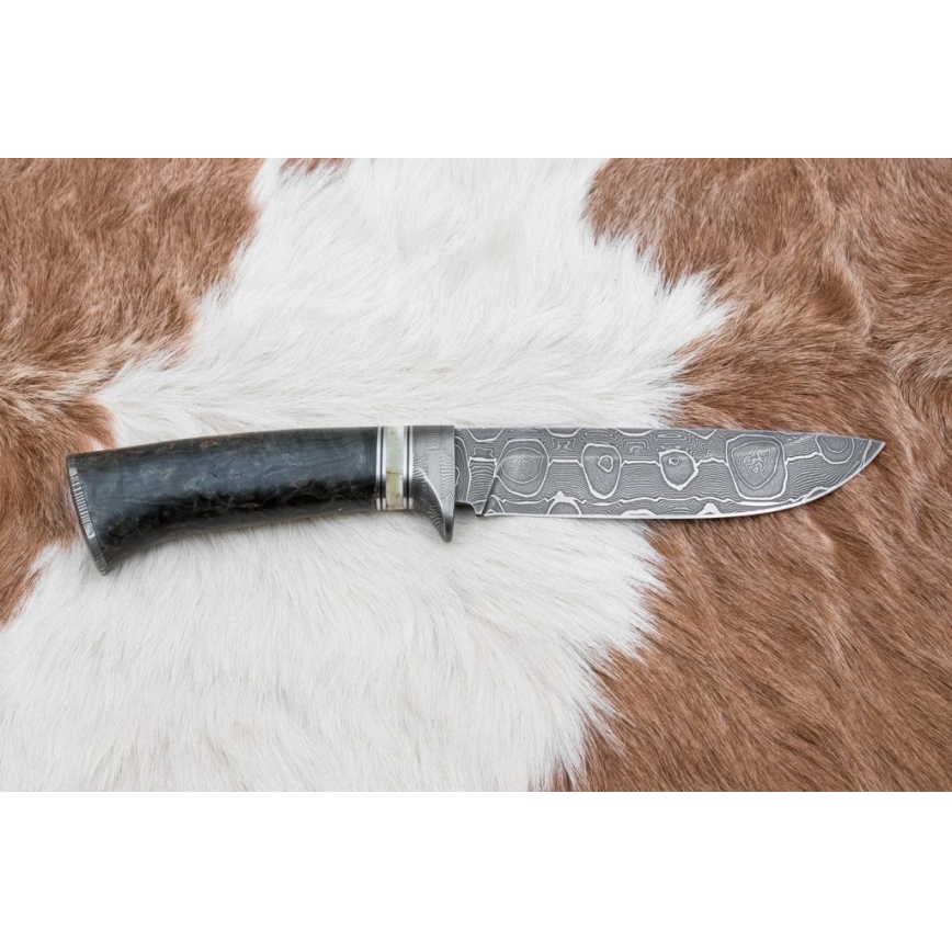 Lovački damask nož 13,8 cm breza/devina kost