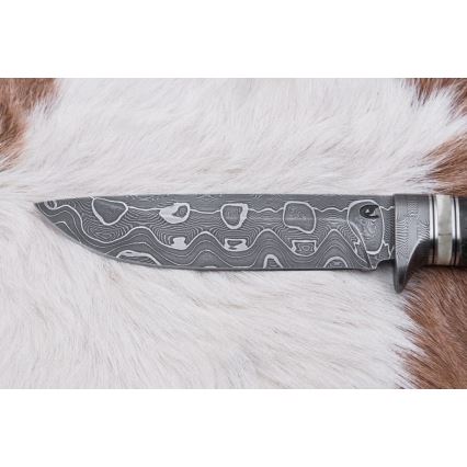 Lovački damask nož 13,8 cm breza/devina kost