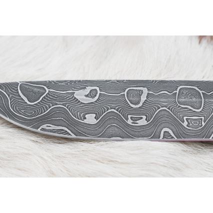 Lovački damask nož 13,8 cm breza/devina kost