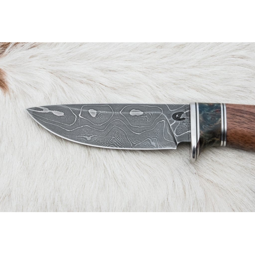 Lovački damask nož 9,7 cm orah/javor