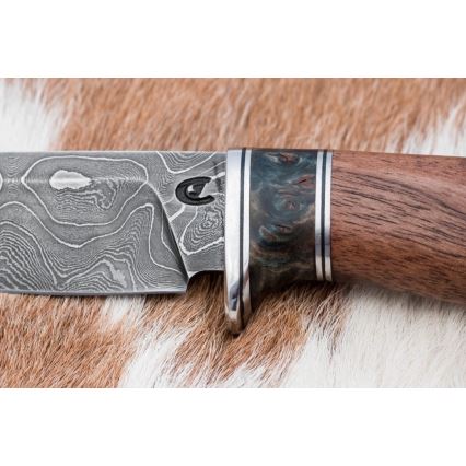 Lovački damask nož 9,7 cm orah/javor