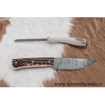 Lovački damask nož s pilicom 11 cm rog jelena