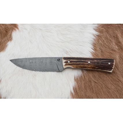 Lovački damask nož s pilicom 11 cm rog jelena