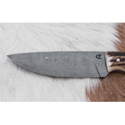 Lovački damask nož s pilicom 11 cm rog jelena