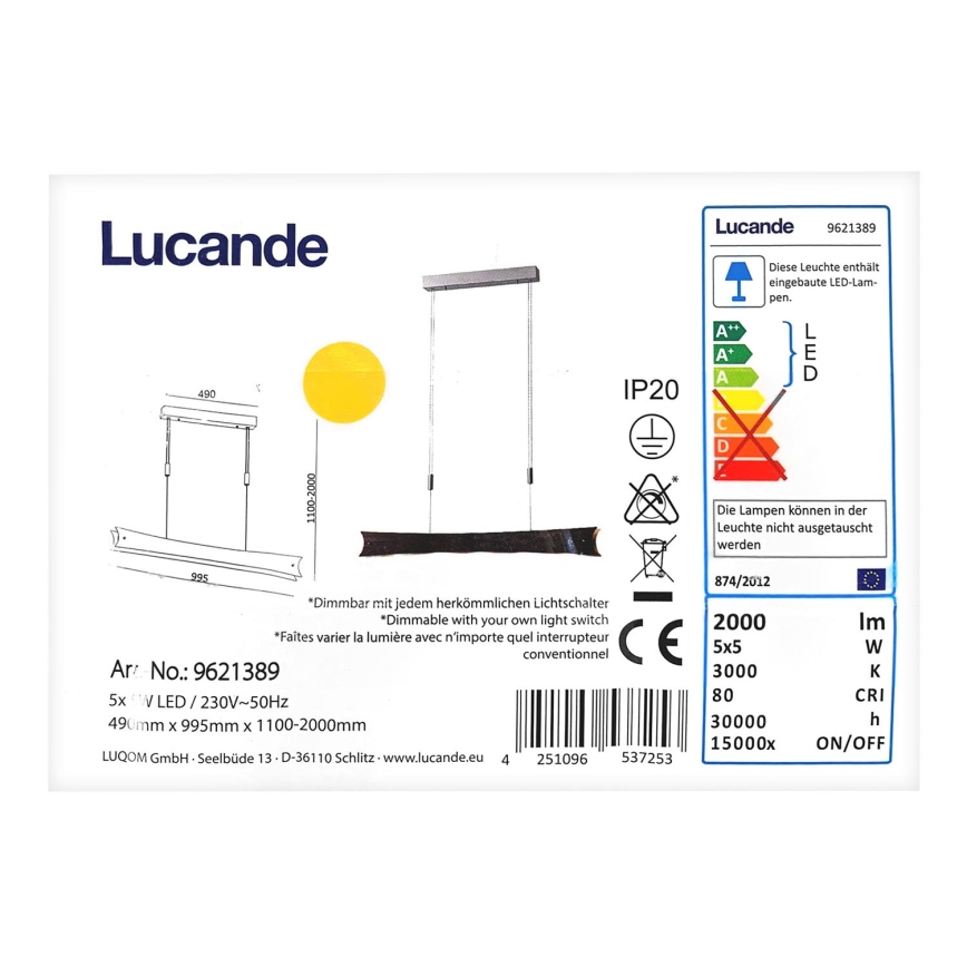 Lucande - LED Prigušivi luster na sajli EBBA 5xLED/5W/230V