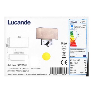 Lucande - LED Zidna lampa VIRVE 1XLED/13,4W/230V + 1xLED/3,4W/230V