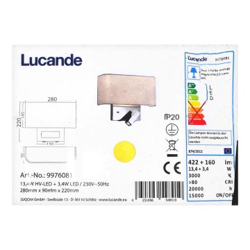 Lucande - LED zidna svjetiljka VIRVE LED/13,4W/230V + LED/3,4W/230V