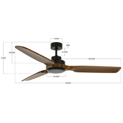Lucci air 213051 - Stropni ventilator SHOALHAVEN, crna/smeđa, promjer 142 cm