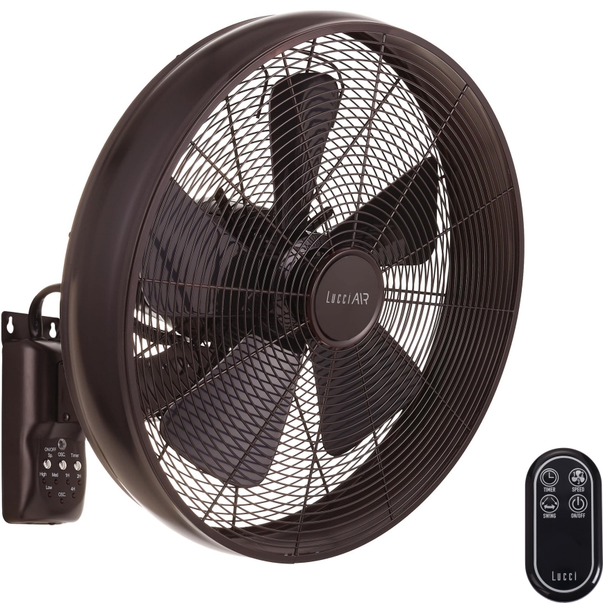 Lucci air 213125 - Zidni ventilator BREEZE 55W/230V crna/smeđa + daljinski upravljač