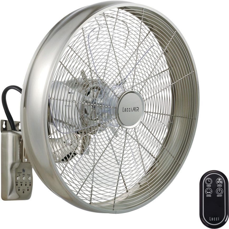 Lucci air 213126 - Zidni ventilator BREEZE 55W/230V mat krom + daljinski upravljač