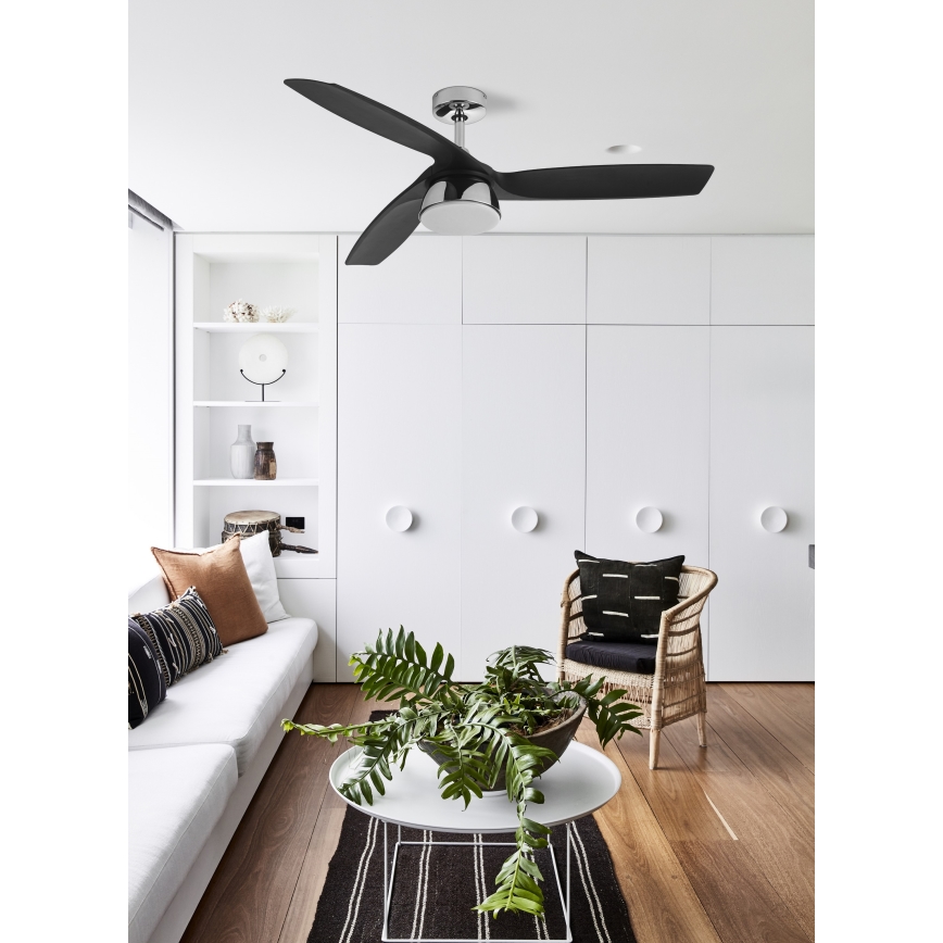 Lucci air 513072 - LED stropni ventilator s mogućnošću prigušivanja BRONX LED/18W/230V 3000/4000/6000K crna/sjajni krom promjer 132 cm + daljinski upravljač