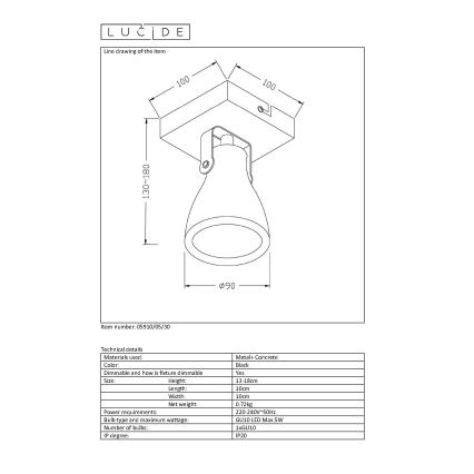 Lucide 05910/05/30 - LED prigušiva reflektorska svjetiljka CONCRI 1xGU10/5W/230V