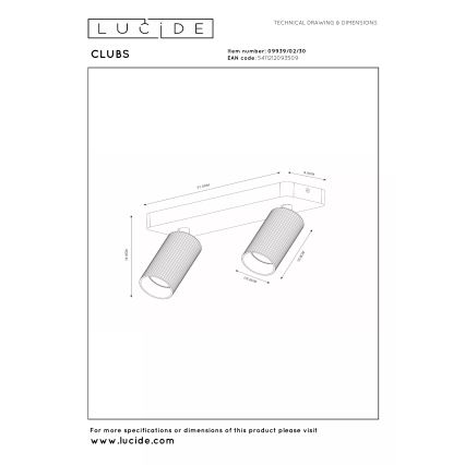 Lucide 09939/02/30 - Stropni reflektor CLUBS 2xGU10/40W/230V crna