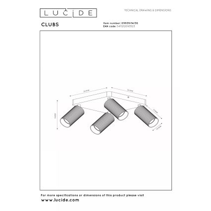 Lucide 09939/14/30 - Reflektor CLUBS 4xGU10/40W/230V crni