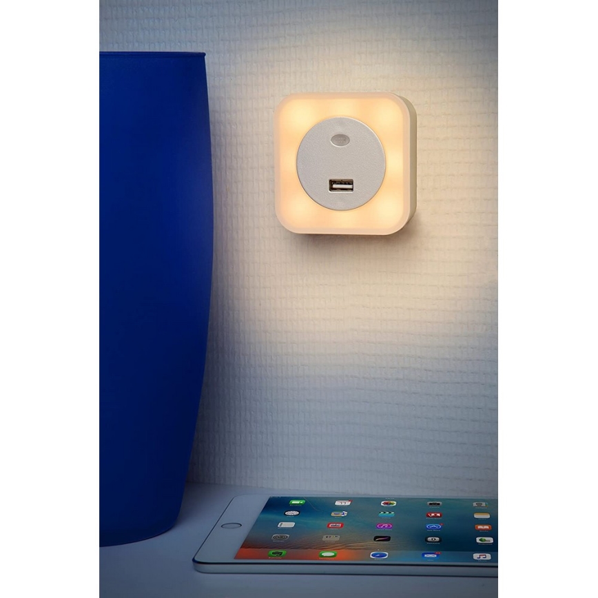 Lucide 22203/01/36 - LED Orijentacijska svjetiljka za utičnicu s USB-om LED/1W/230V