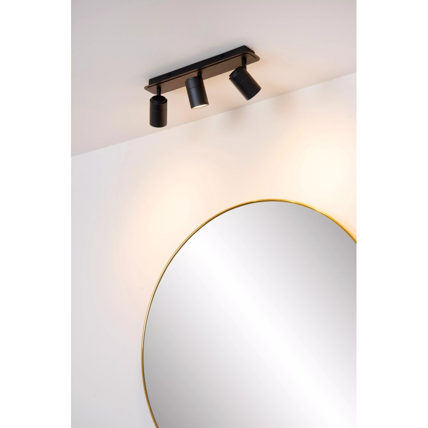 Lucide 26958/15/30 - LED Prigušiva kupaonska reflektorska svjetiljka LENNERT 3xGU10/5W/230V IP44 crna
