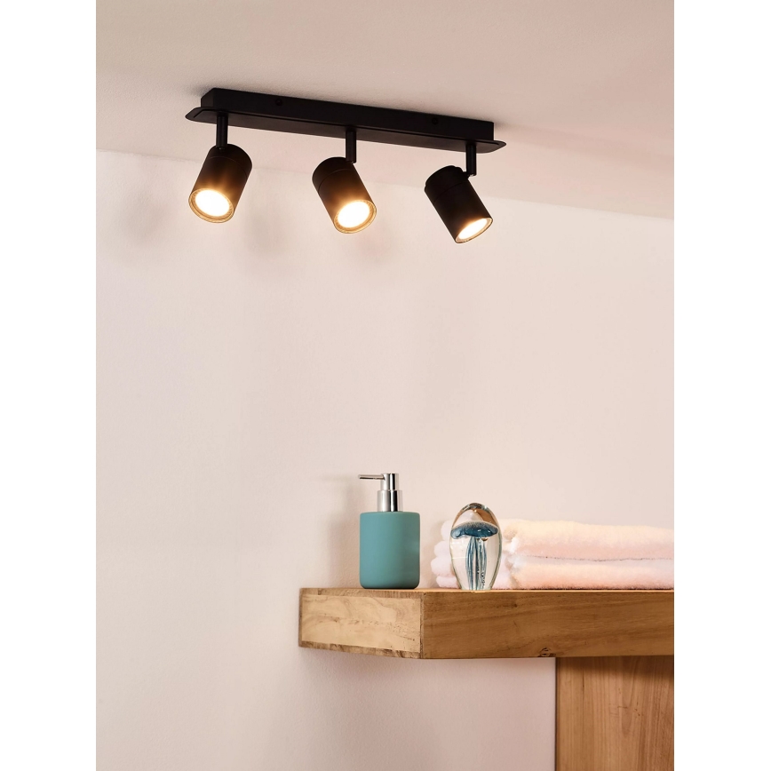 Lucide 26958/15/30 - LED Prigušiva kupaonska reflektorska svjetiljka LENNERT 3xGU10/5W/230V IP44 crna