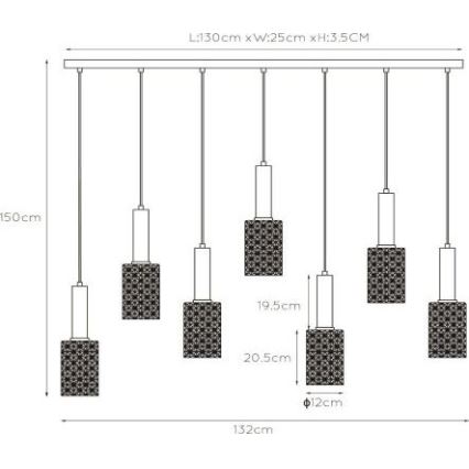 Lucide 45498/07/02 - Luster na sajli CORALIE 7xE27/40W/230V crna/mesing