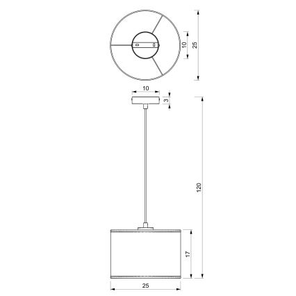 Luster na užetu LOFT SHADE 1xE27/60W/230V promjer 25 cm crna/zlatna