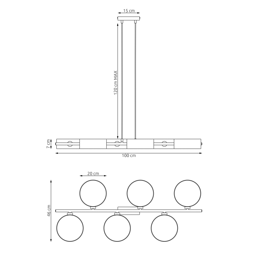 Luster na kabelu DRUMZ 6xE14/10W/230V crni