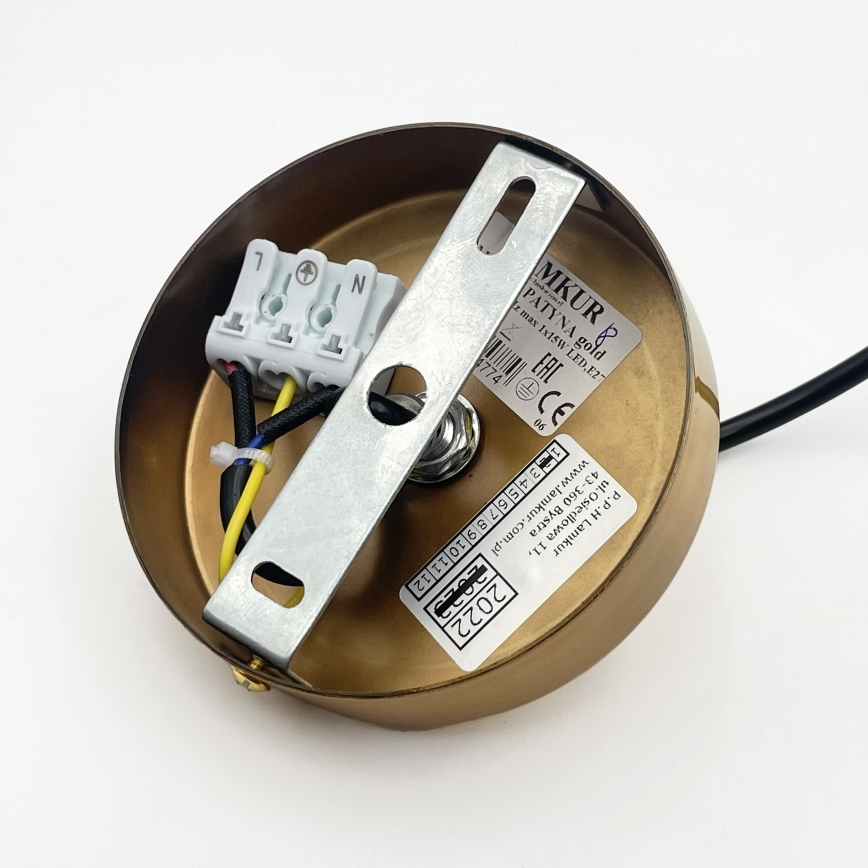 Luster na kabelu HECTOR 1xE27/15W/230V bijela/mesing promjer 20 cm