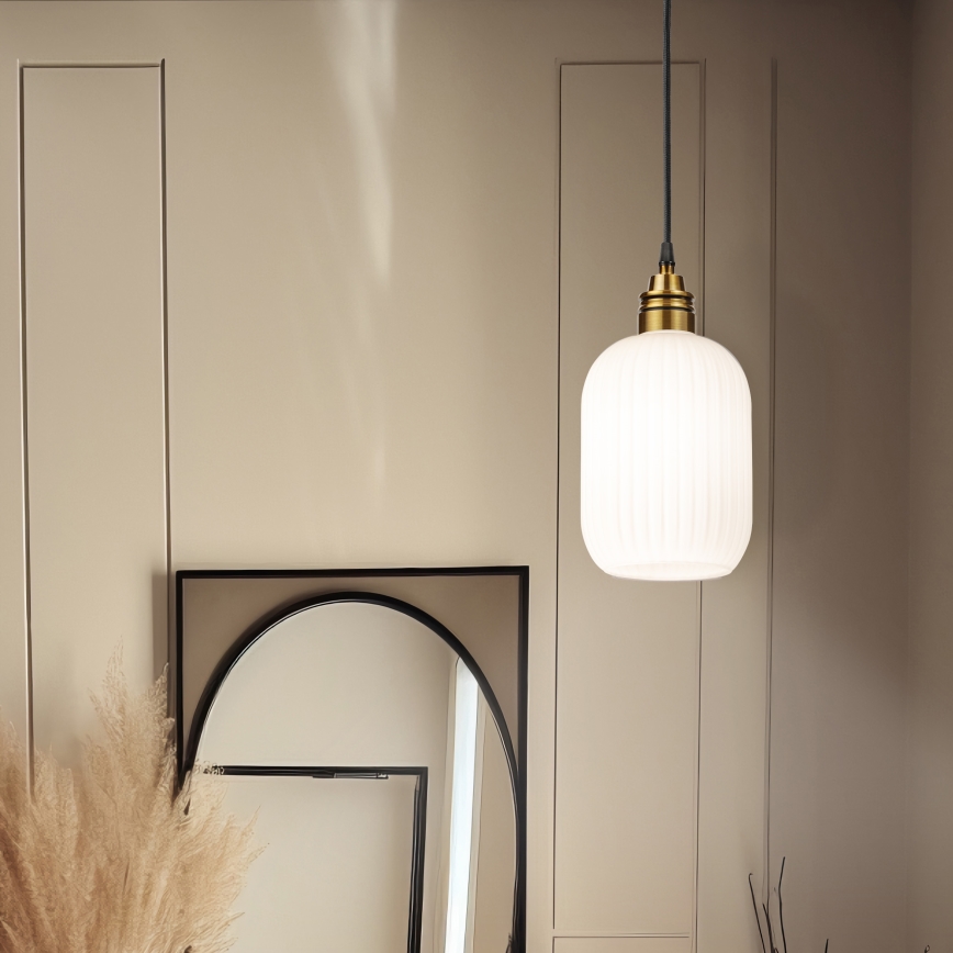 Luster na kabelu HECTOR 1xE27/15W/230V bijela/mesing Ø 14 cm