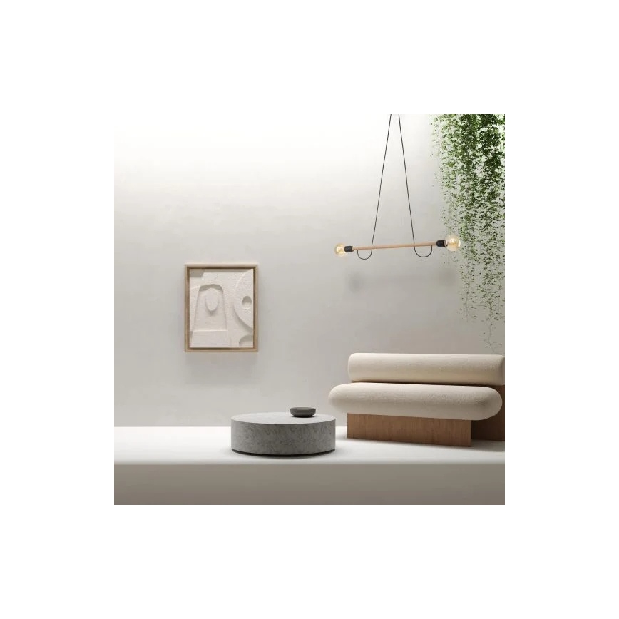 Luster na kabelu HELIX 2xE27/15W/230V crna/borovina